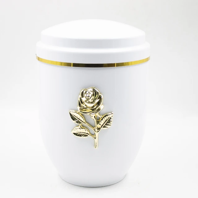 Урна для праха металл белый глянец "Роза" Фото 1