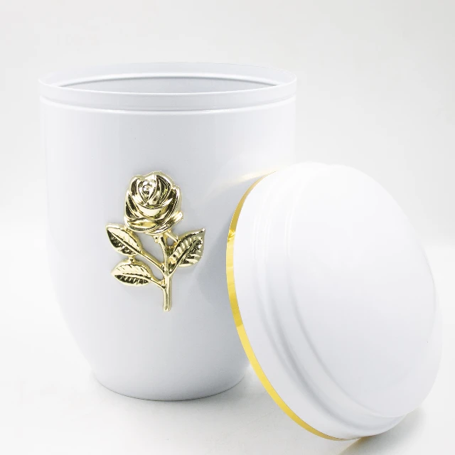 Урна для праха металл белый глянец "Роза"